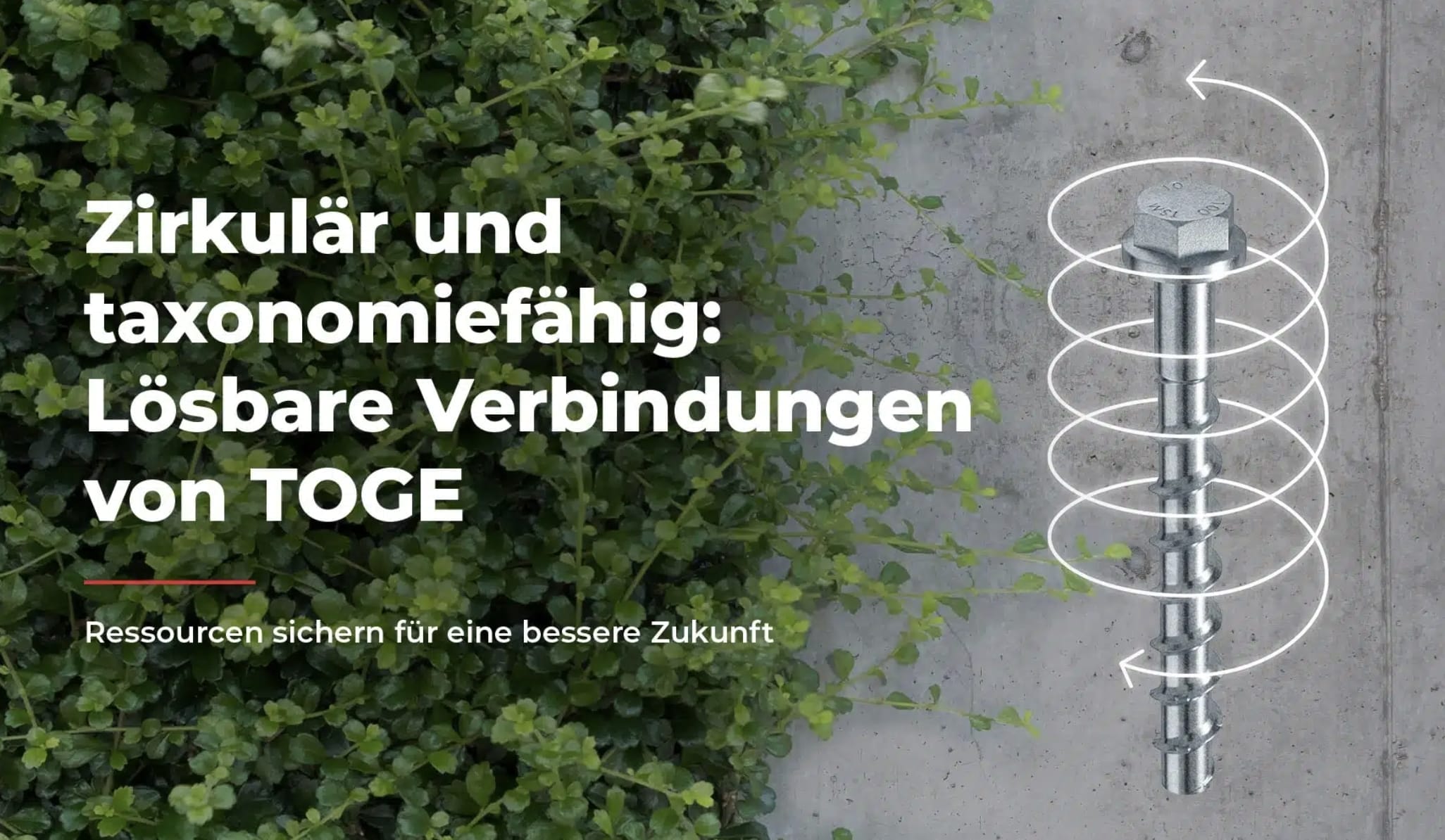 Screenshot der Website von TOGE zum Thema Zirkulär und taxonomiefähig: Lösbare Verbindungen von TOGE, Ressourcen sichern für eine bessere Zukunft
